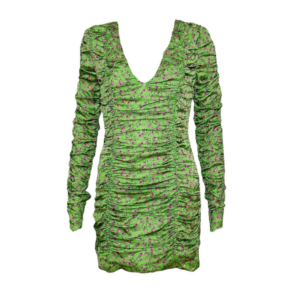 Camila Coelho Green Floral Ruched Mini Dress